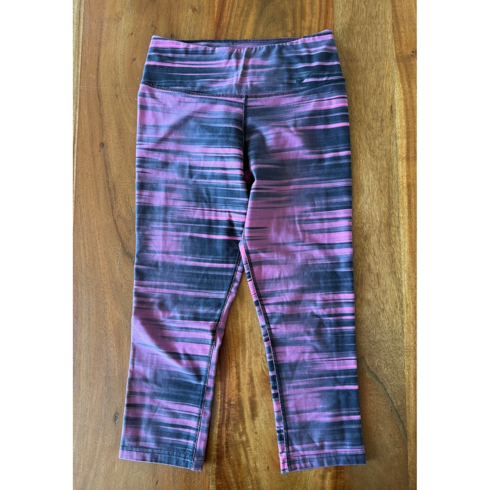 Nike Dri Fit XS Cropped Leggings Pink‎ Black Athletic Stripes